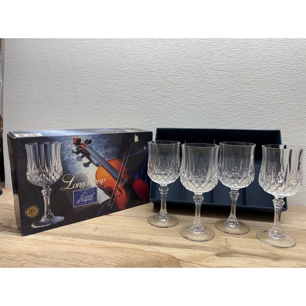Vintage 1978 Set Of 4 Crystal d'Arques Longchamp Wine Glasses 5 3/4oz France
